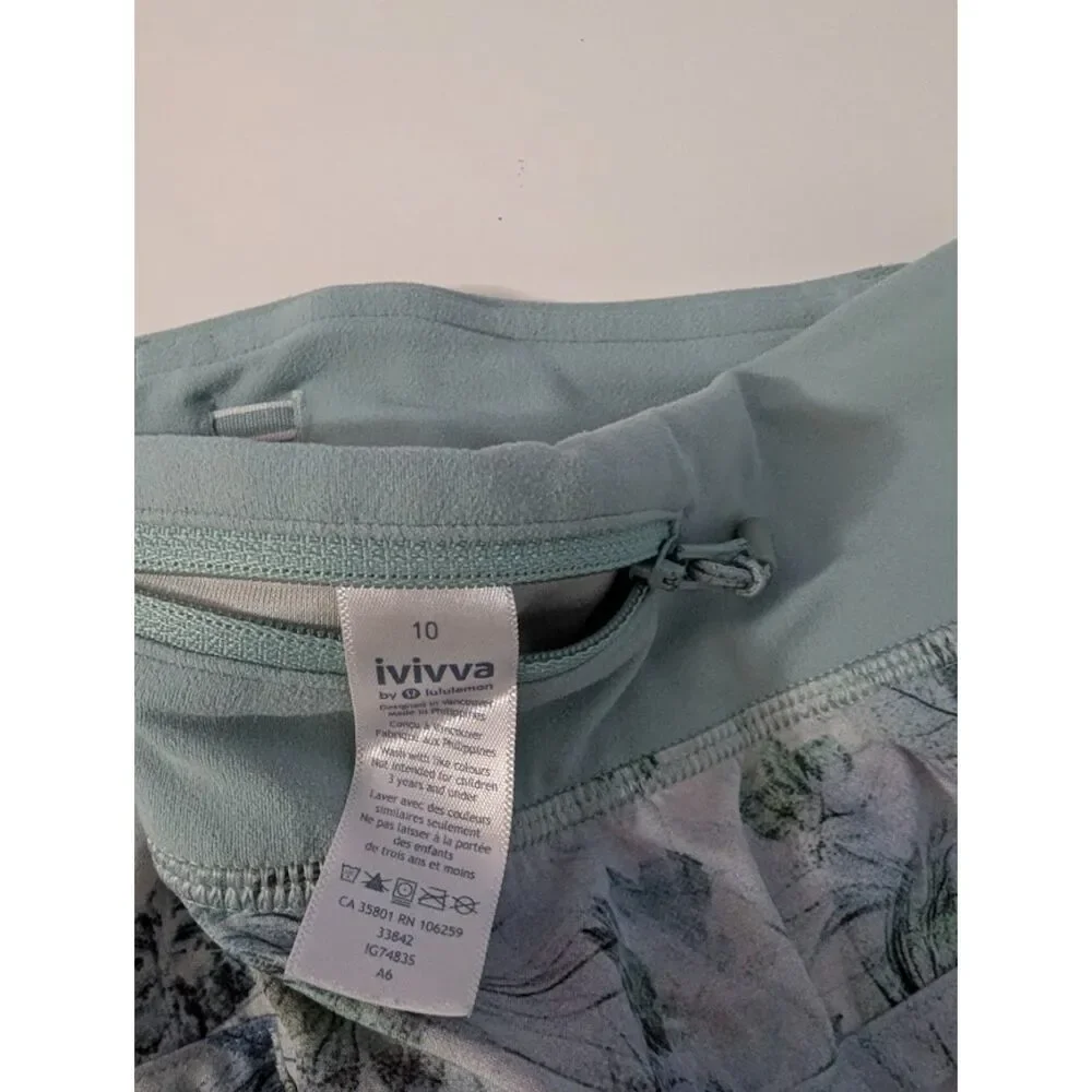 Ivivva by Lululemon pretty Green Floral Speedy Shorts *flaw Girls 10